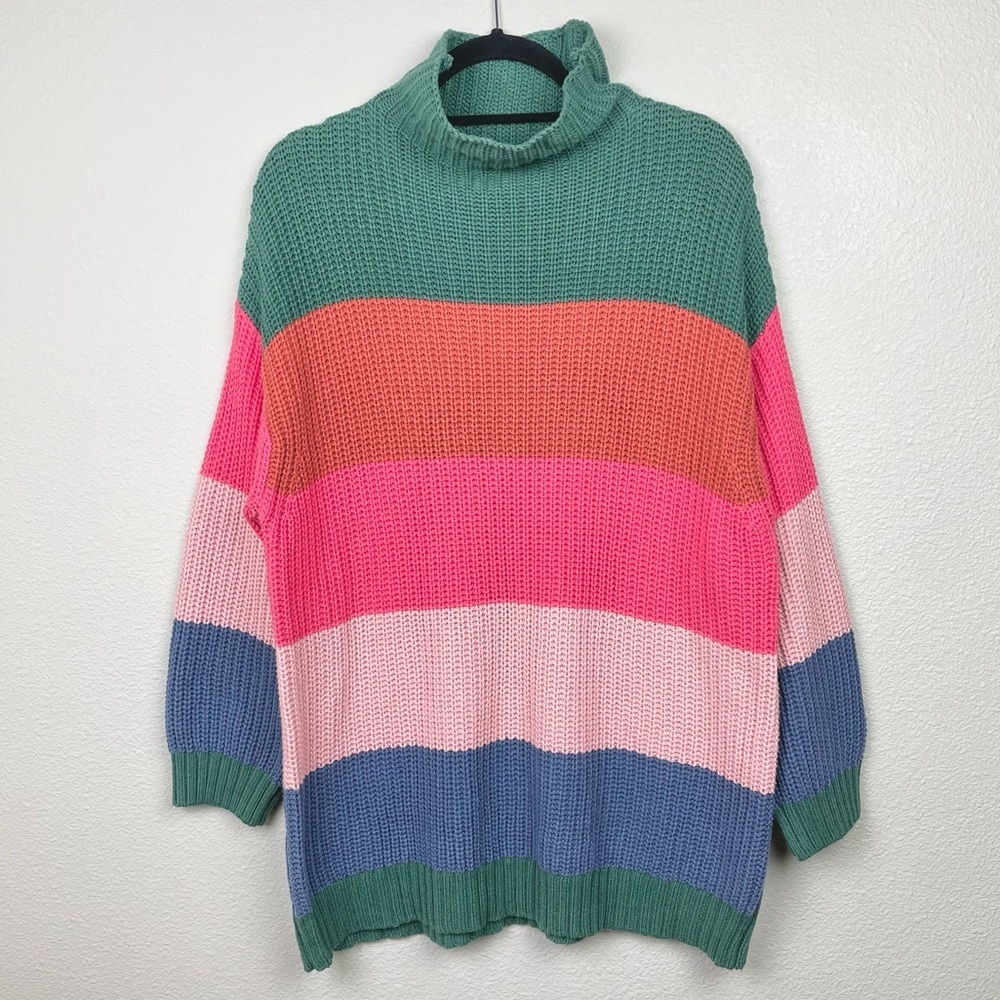 AMERICAN EAGLE OUTFITTERS Oversized Rainbow Striped Mock Neck Sweater Women's S - Picture 2 of 15